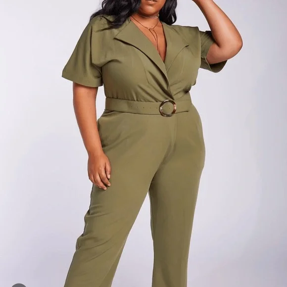 SONCY CROSS OVER JUMPSUIT WITH BELT Olive Green Size 26 NWT SONCY Vanity Size 4 - Picture 3 of 12